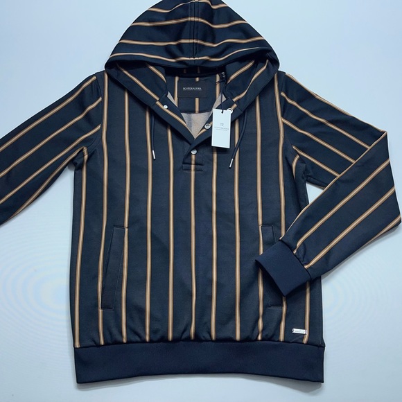 Scotch & Soda Hoodie Mens Size Large 1/4 Snap Striped Pullover